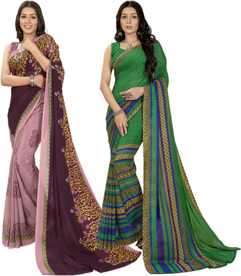 kashvi sarees Printed Daily Wear Georgette Saree(Pack of 2, Purple, Beige)