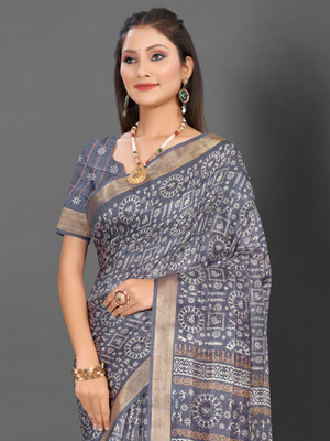 Sareemall Printed Bollywood Silk Blend Saree(Grey)
