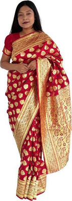Saree House Woven Banarasi Silk Blend Saree(Red)