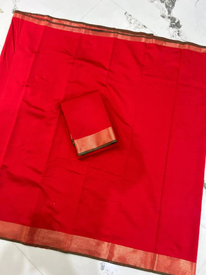 Montauk Fabians Solid/Plain Bollywood Silk Blend Saree(Red)