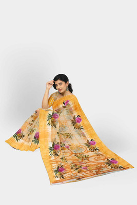 Classy Foriever Printed Daily Wear Cotton Blend Saree(Mustard)