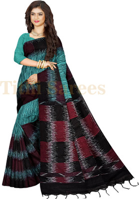 TITHISAREES Printed Sambalpuri Cotton Blend Saree(Light Blue)