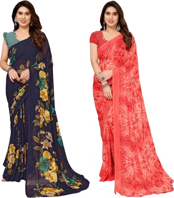 kashvi sarees Striped Bollywood Georgette Saree(Pack of 2, Multicolor)