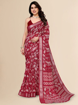 Moda Rapido Printed Bollywood Linen Saree(Maroon)