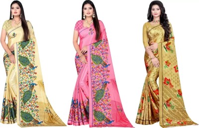 Leelavati Printed Daily Wear Crepe Saree(Pack of 3, Multicolor)