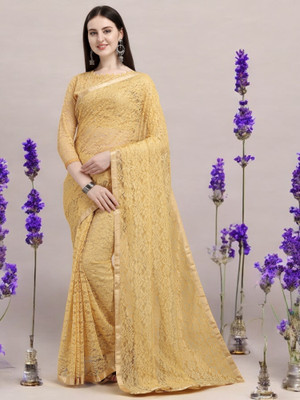 NORAFLEX Embroidered Bollywood Net Saree(Brown)