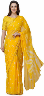 Xclusive Designer Printed Bandhani Chiffon Saree(Yellow)