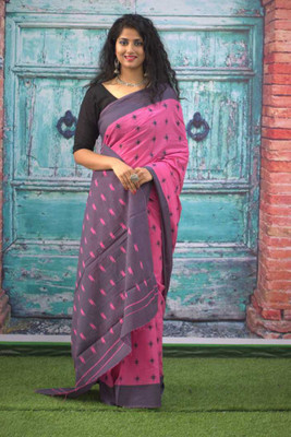 Sanganeri Print Blocked Printed, Color Block, Dyed, Floral Print, Printed Daily Wear Pure Cotton Saree(Pink)