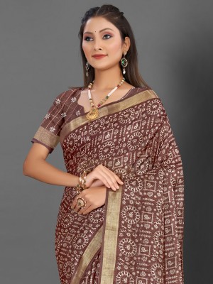 Sareemall Printed Bollywood Silk Blend Saree(Brown)