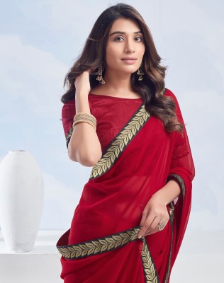 SIRIL Dyed, Embellished Bollywood Georgette Saree(Red)