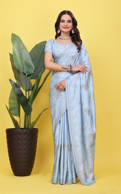 LH ENTERPRISE Embroidered, Self Design, Embellished Bollywood Silk Blend Saree(Blue)