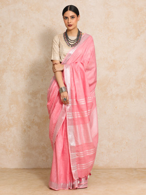 Moara Solid/Plain Daily Wear Pure Cotton Saree(Pink)
