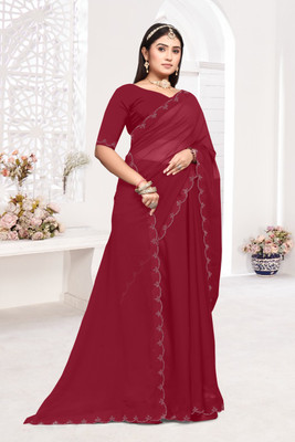 BATHANI CREATION Embellished Bollywood Georgette Saree(Maroon)