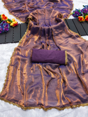 Anand Sarees Solid/Plain Bollywood Jimmy choo, Chiffon Saree(Purple)