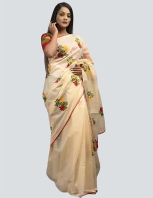 MA FASHION Printed Bollywood Net Saree(White)