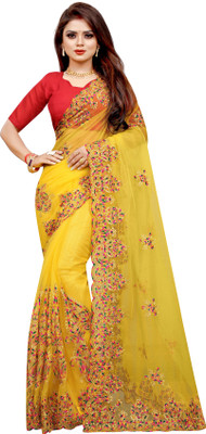 YASHVI Embroidered Bollywood Net Saree(Yellow)