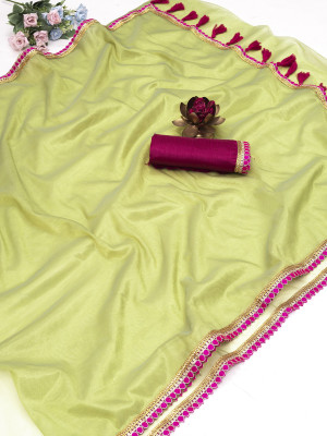 Aika Solid/Plain Bollywood Net Saree(Light Green)
