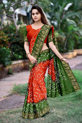 DHARMRAJ ENTERPRISE Woven Bandhani Art Silk Saree(Orange)