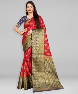 Divastri Woven Banarasi Silk Blend Saree(Red)