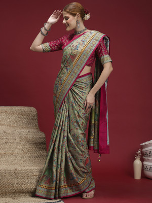 Tasrika Printed Banarasi Viscose Rayon Saree(Grey)