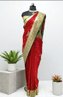 HouseOfCommon Woven Banarasi Handloom Silk Blend Saree(Red)