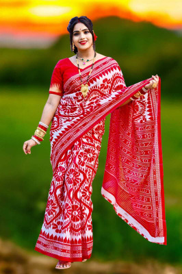 Tareninx Printed Sambalpuri Pure Cotton Saree(Multicolor)
