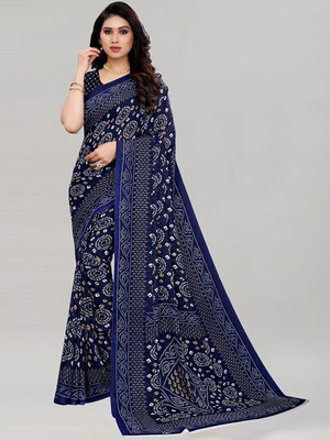 sareya veela Printed Bandhani Georgette Saree(Blue)