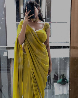 V And V Shop Solid/Plain Daily Wear Georgette Saree(Mustard)