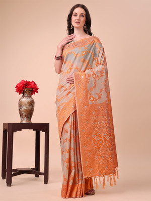 Divastri Woven Banarasi Cotton Silk Saree(Orange)
