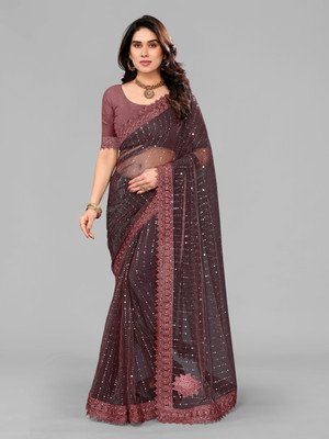 HouseOfCommon Digital Print Daily Wear Lycra Blend Saree(Maroon)