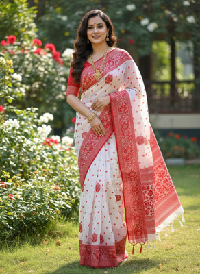 Sarkar Textiles Printed Bandhani Pure Silk Saree(Red, White)