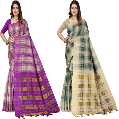 Shaibo saree Checkered Daily Wear Cotton Blend Saree(Multicolor)