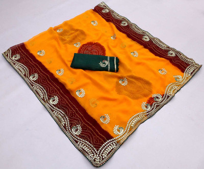 Pranjal Printed Bandhani Georgette Saree(Yellow)