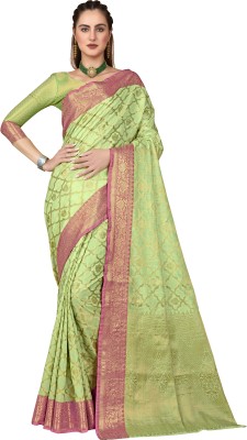 Sariya Woven Banarasi Jacquard, Pure Silk Saree(Light Green)