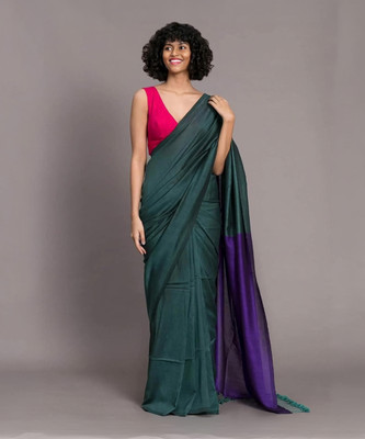 Bholanath Solid/Plain Handloom Cotton Blend Saree(Brown)
