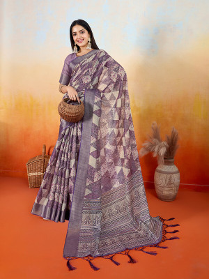 Tasrika Self Design Bollywood Tissue Saree(Purple)