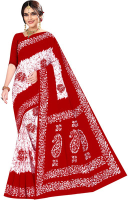 SARITA SAREES Printed Daily Wear Pure Cotton Saree(Red, White)