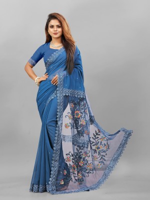 Apnisha Embroidered Bollywood Georgette Saree(Blue)