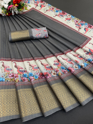 Sanskriti Synthetics Woven Handloom Pure Silk Saree(Grey)