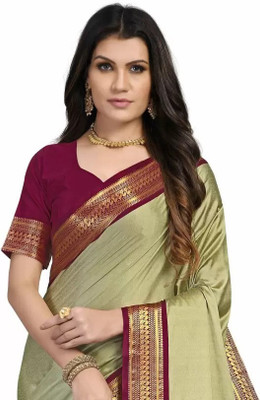 HouseOfCommon Solid/Plain Bollywood Jacquard Saree(Cream, Maroon)