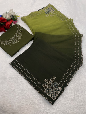 Ethina Fashion Embroidered Bollywood Georgette Saree(Light Green)