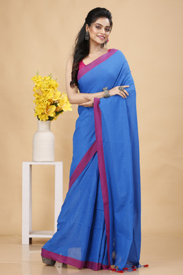 GOLU Solid/Plain Handloom Pure Cotton Saree(Light Blue)