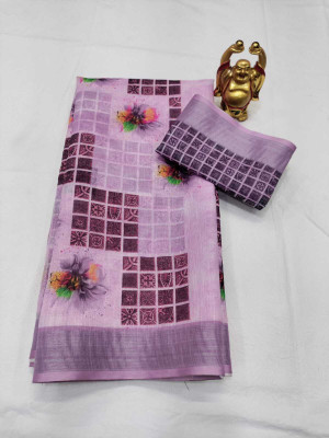2SD gratitude Printed Chanderi Linen Saree(Pink)