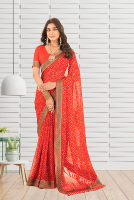 Pranamita Printed Bandhani Georgette Saree(Red)