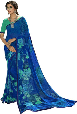 ROOP SUNDARI SAREES Embroidered Bollywood Georgette Saree(Blue)