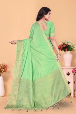 Aarunika SKT Solid/Plain Bollywood Pure Silk Saree(Light Green)