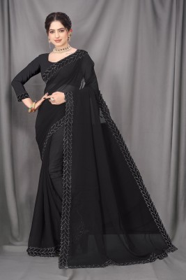 MGCollectionONE Embroidered Bollywood Georgette Saree(Black)