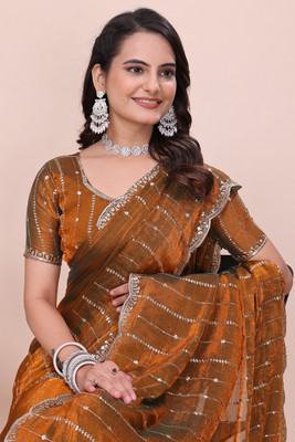 K 5 FASHION Embellished Bollywood Jimmy choo Saree(Mustard)