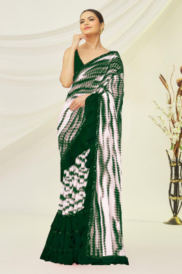 HouseOfCommon Digital Print Bollywood Georgette Saree(Green)