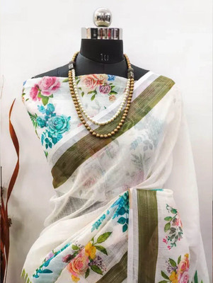 shree avadh creation Woven Bollywood Cotton Linen Saree(Multicolor)